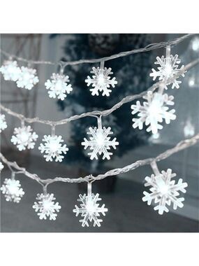 Snowflake String Lights Battery Operated Cool White LED Indoor Outdoor Decor